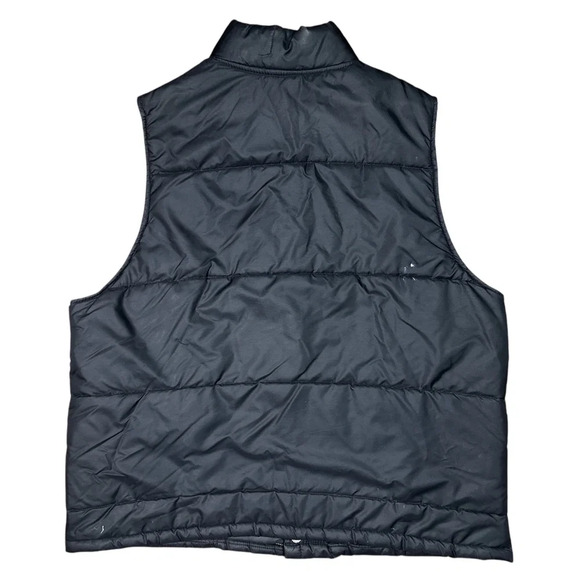 Vintage 70s Jeep Logo Nylon Puffer Black Snap Button Vest Jacket Mens Large - Picture 2 of 16